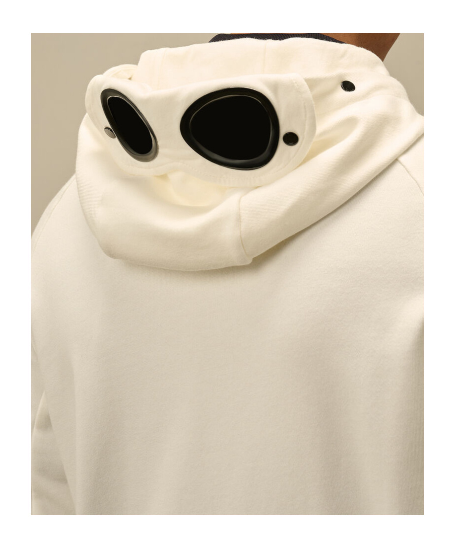 C.p. Company Diagonal Raised Fleece Goggle Hooded Sweatshirt In Neutral
