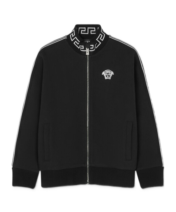Versace Greca-detail Zip-up Sweatshirt In Black