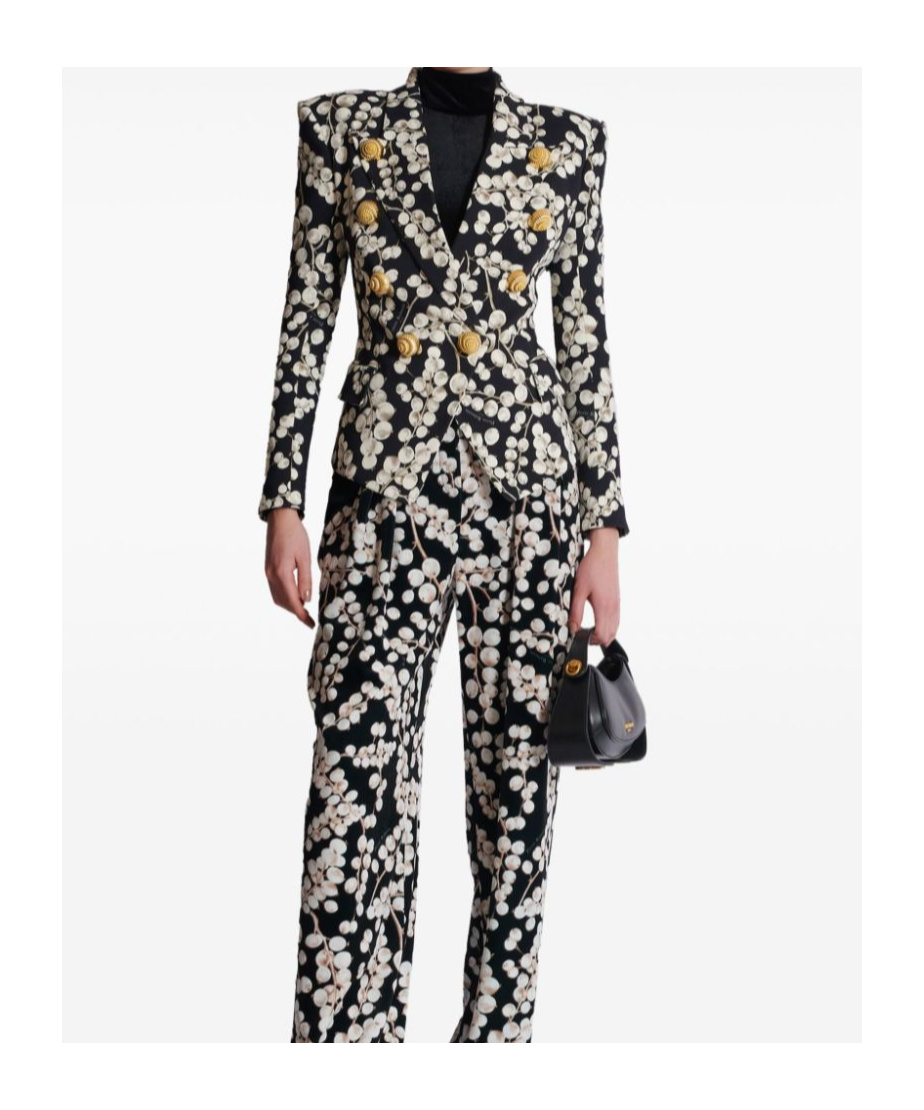 Balmain Graphic Print Blazer Peak Lapels In Black