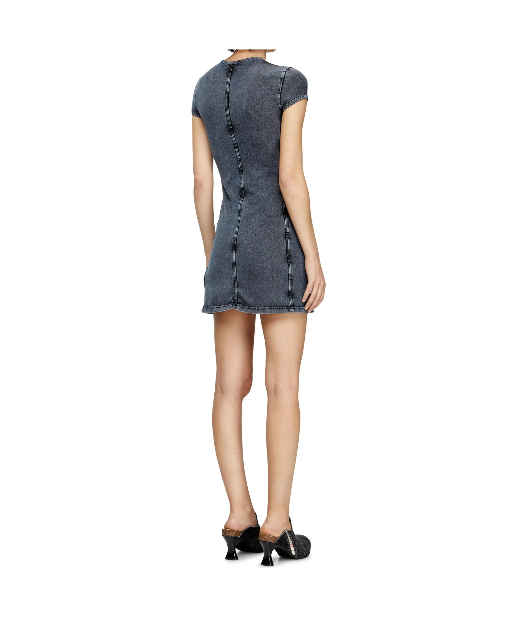 Diesel Knee Length Denim Dress With Contrast Stitching In Gray