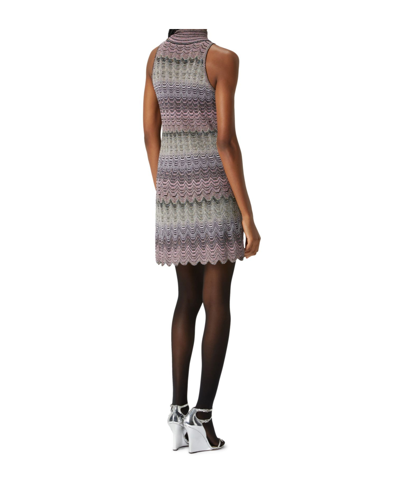 Missoni High-neck Sleeveless Zig-zag Patterned Dress In Gray