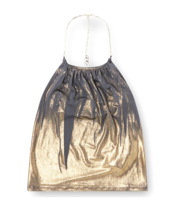 Diesel Chain Strap Crop Top With Gathered Neckline In Neutral