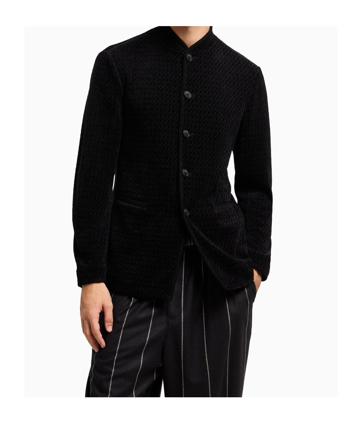 Giorgio Armani Single-breasted Jacket In A Chenille Jersey Knit In Black