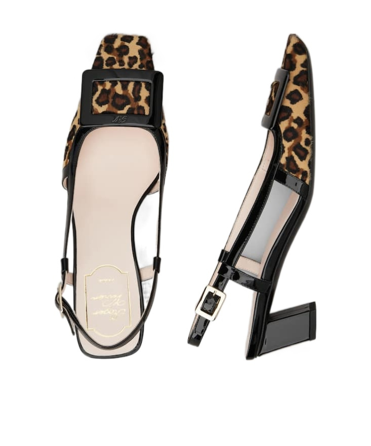 Roger Vivier Belle Vivier 45 Patent Leather-trimmed Leopard-print Pony Hair Slingback Pumps In Black