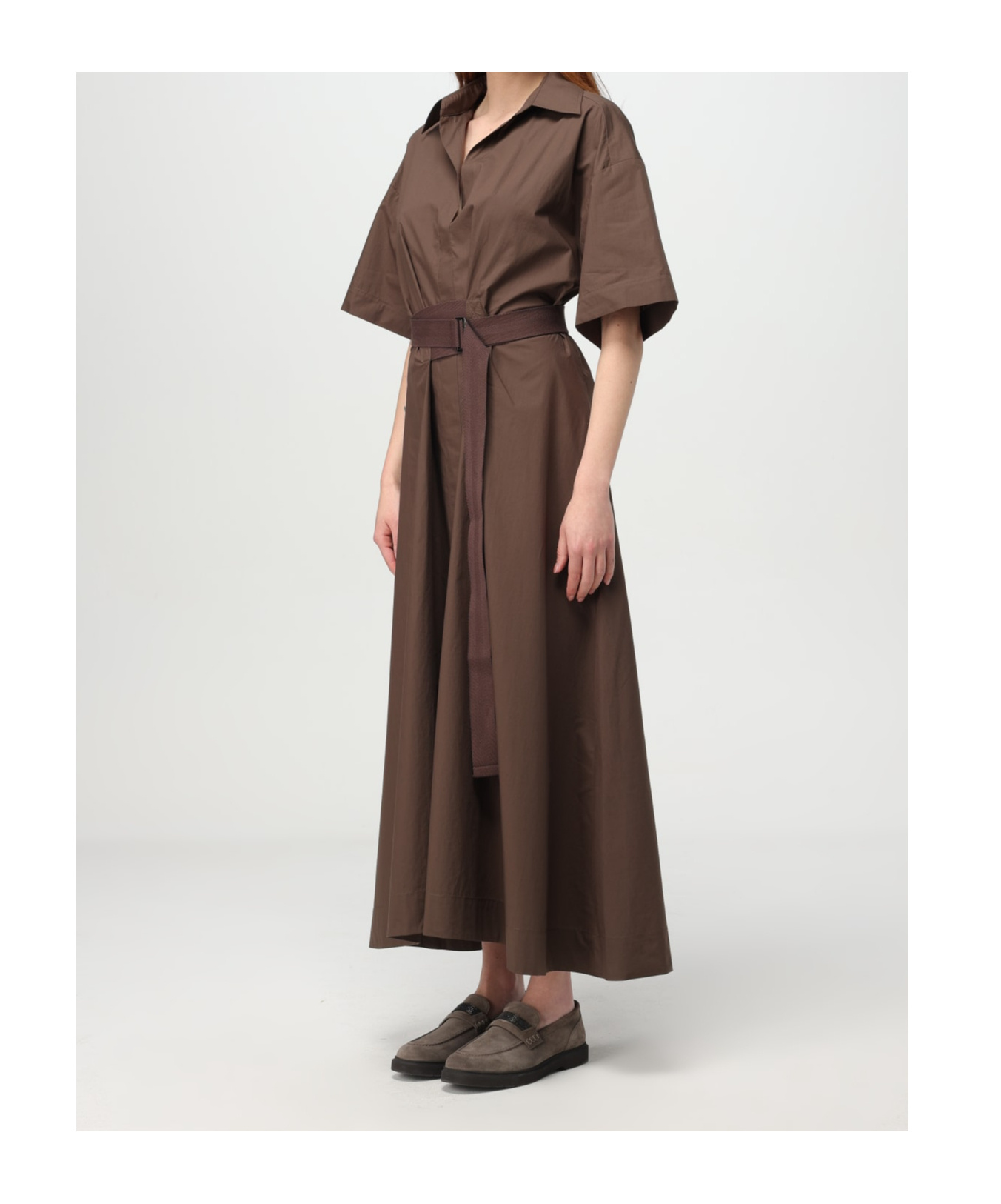 Brunello Cucinelli Short Sleeve Dress In Brown