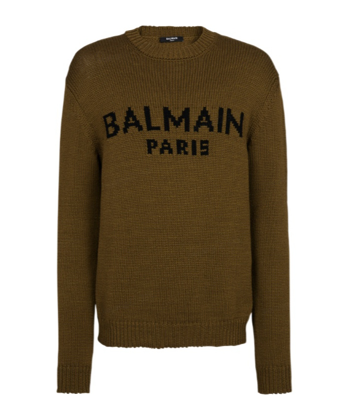 Shop Balmain Wool Paris Jumper In Brown