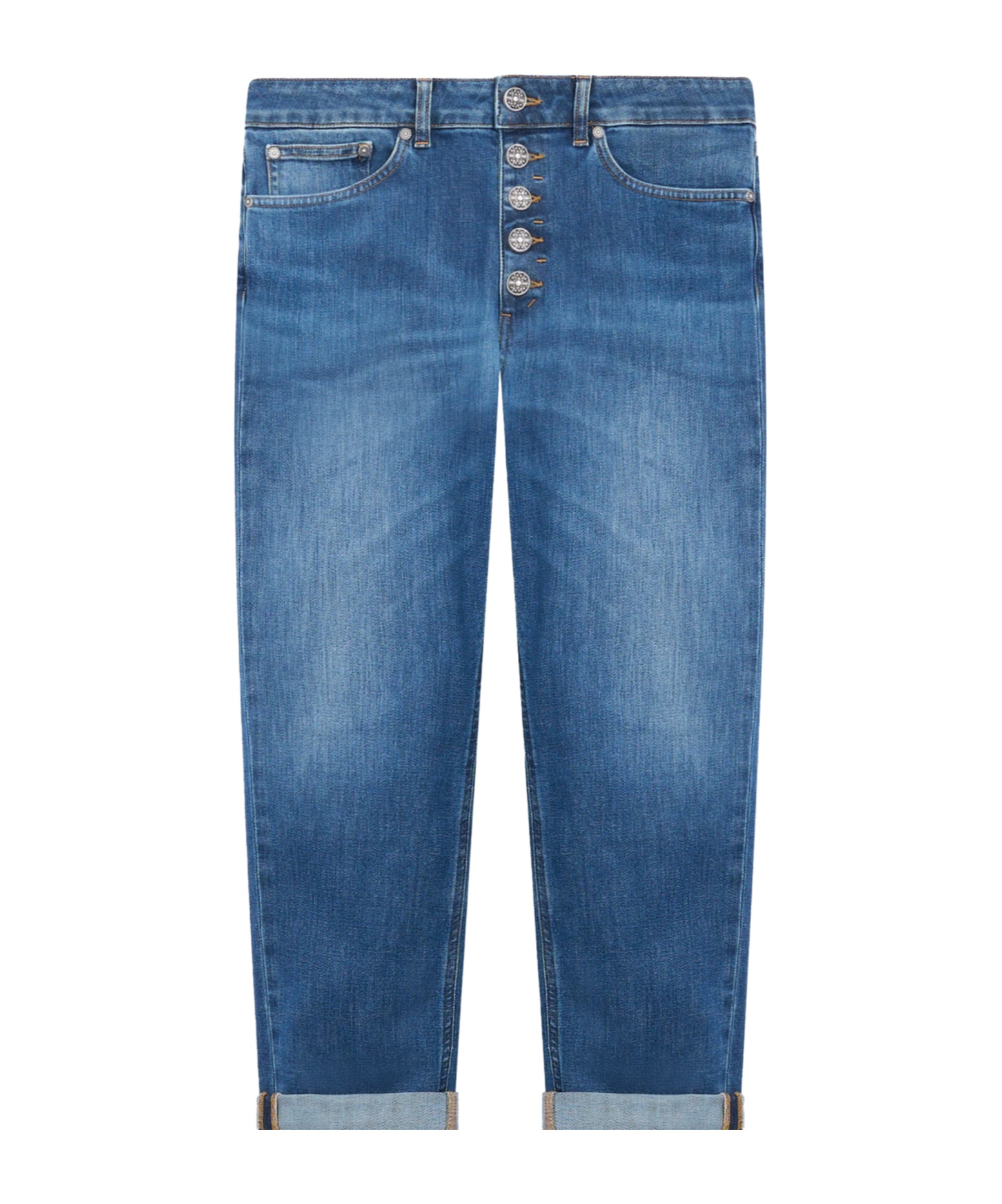 Dondup Tailored Straight Leg Trousers In Cotton-elastane Blend In Blue