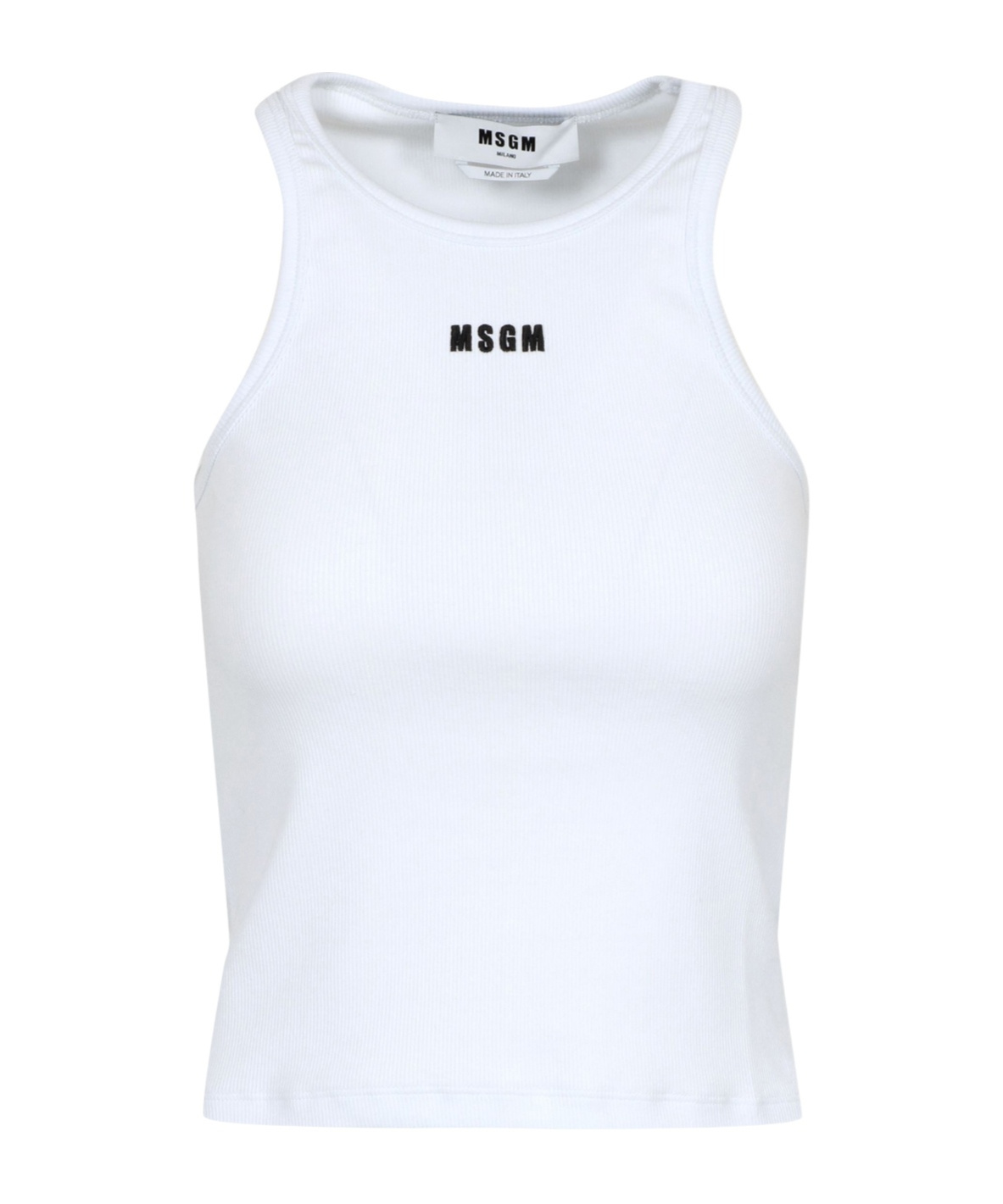 Msgm Embroidered-logo Ribbed Tank Top In White