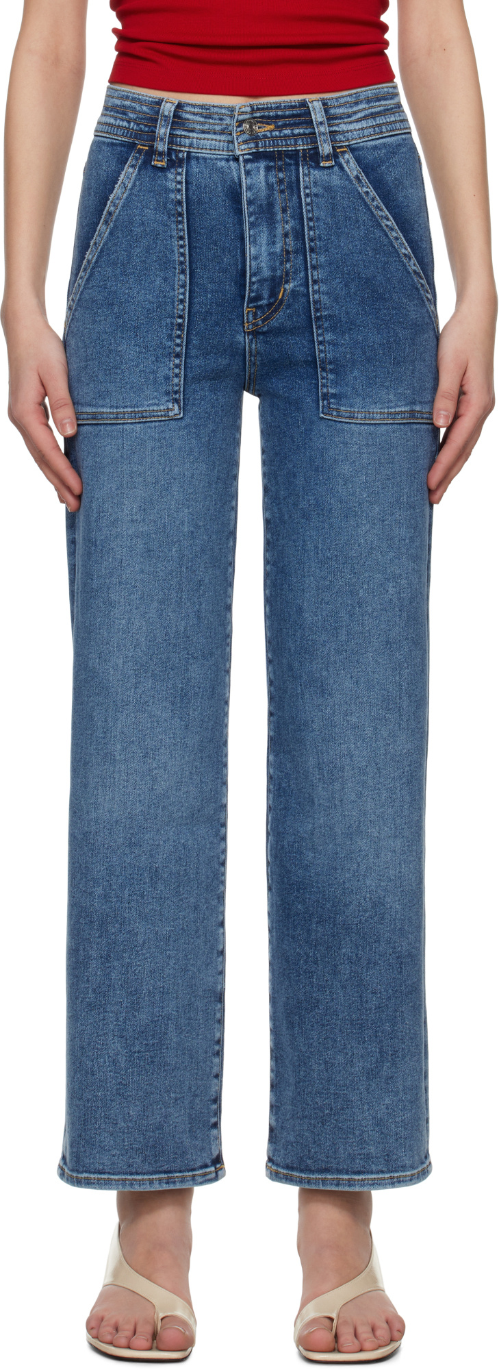 FRAME BLUE TRAPUNTO STRAIGHT JEANS