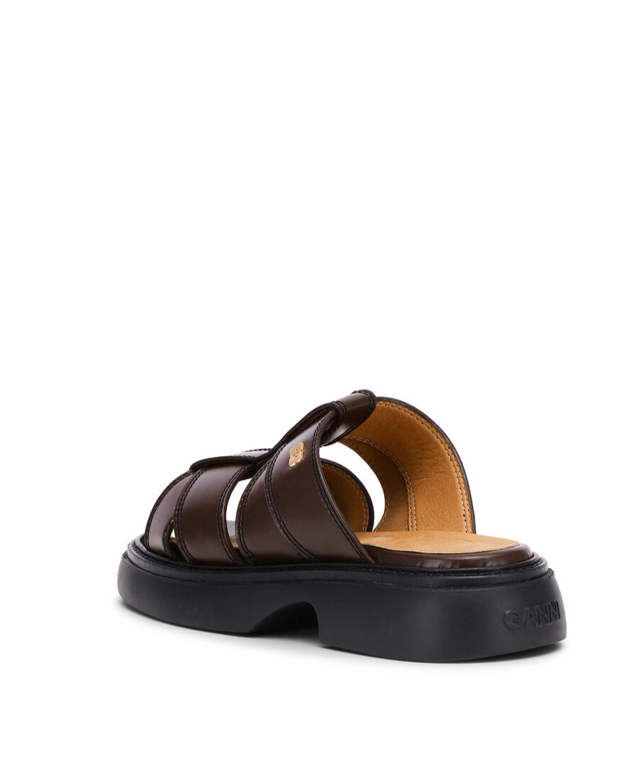 Ganni Round Head Slippers In Black