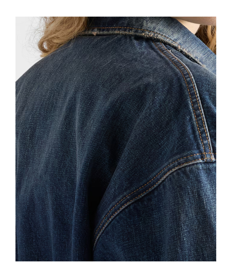 Prada Washed Denim Blouson Jacket In Blue