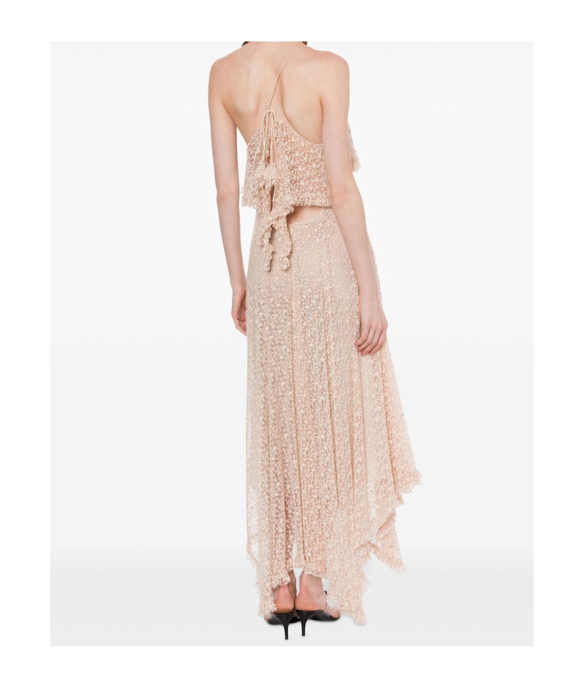 Philosophy Di Lorenzo Serafini Pink Long Dress With Crossed Straps On The Back In Lace Woman In Neutral