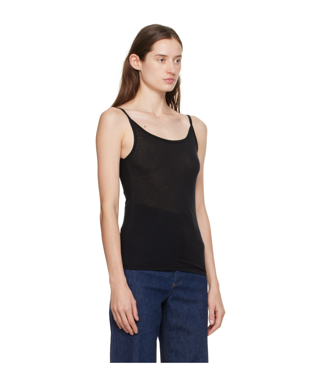 Shop Baserange Low Round Neck Vest In Black