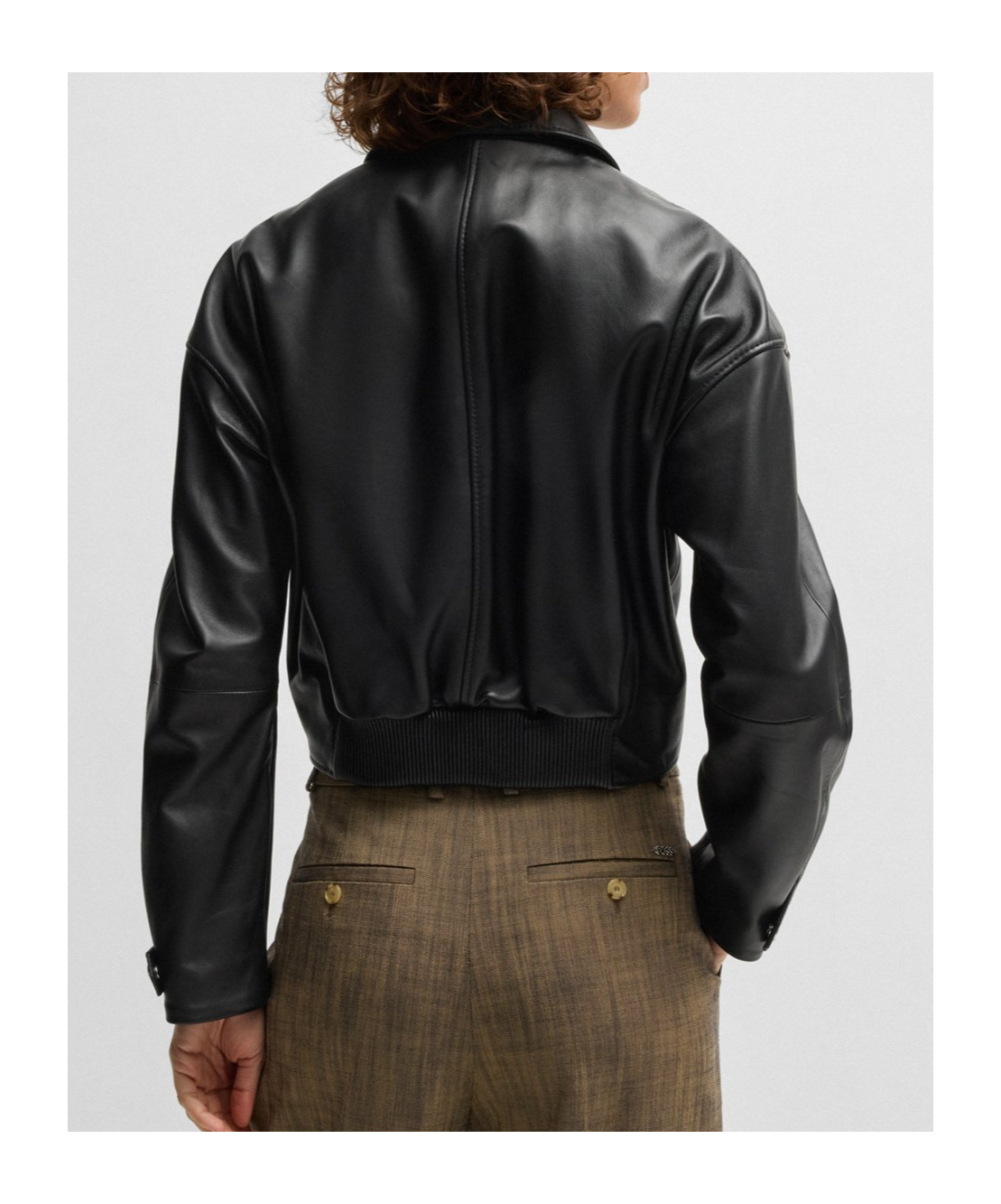 Hugo Boss Leather Jacket With Covered Press Studs In Black