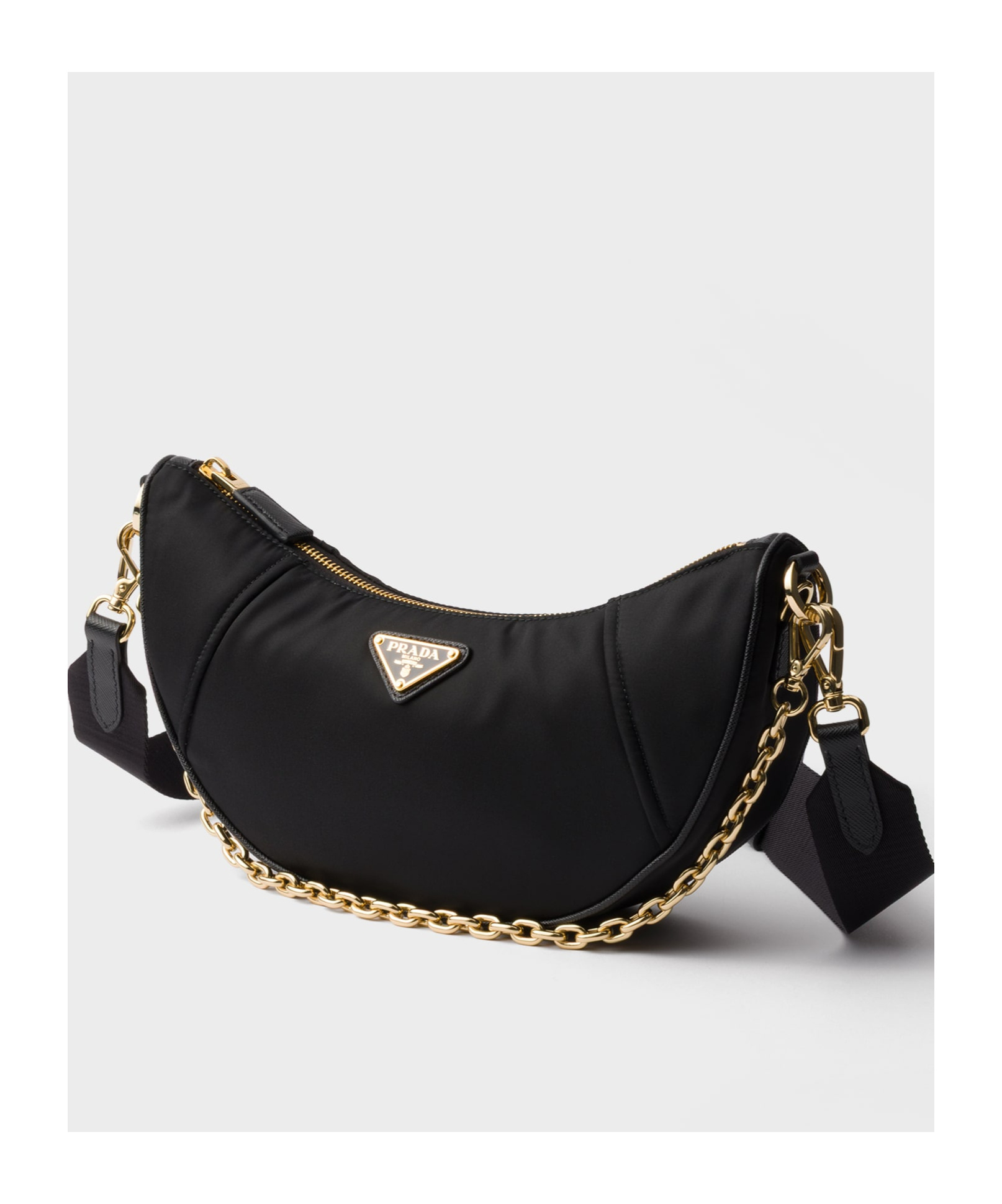 Prada Women's Re-nylondemi-lune Shoulder Bag In Black