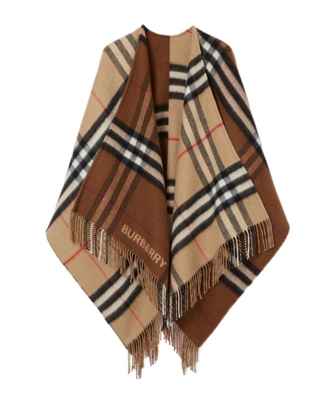 Burberry Wool-cashmere Contrast-check Cape In Brown