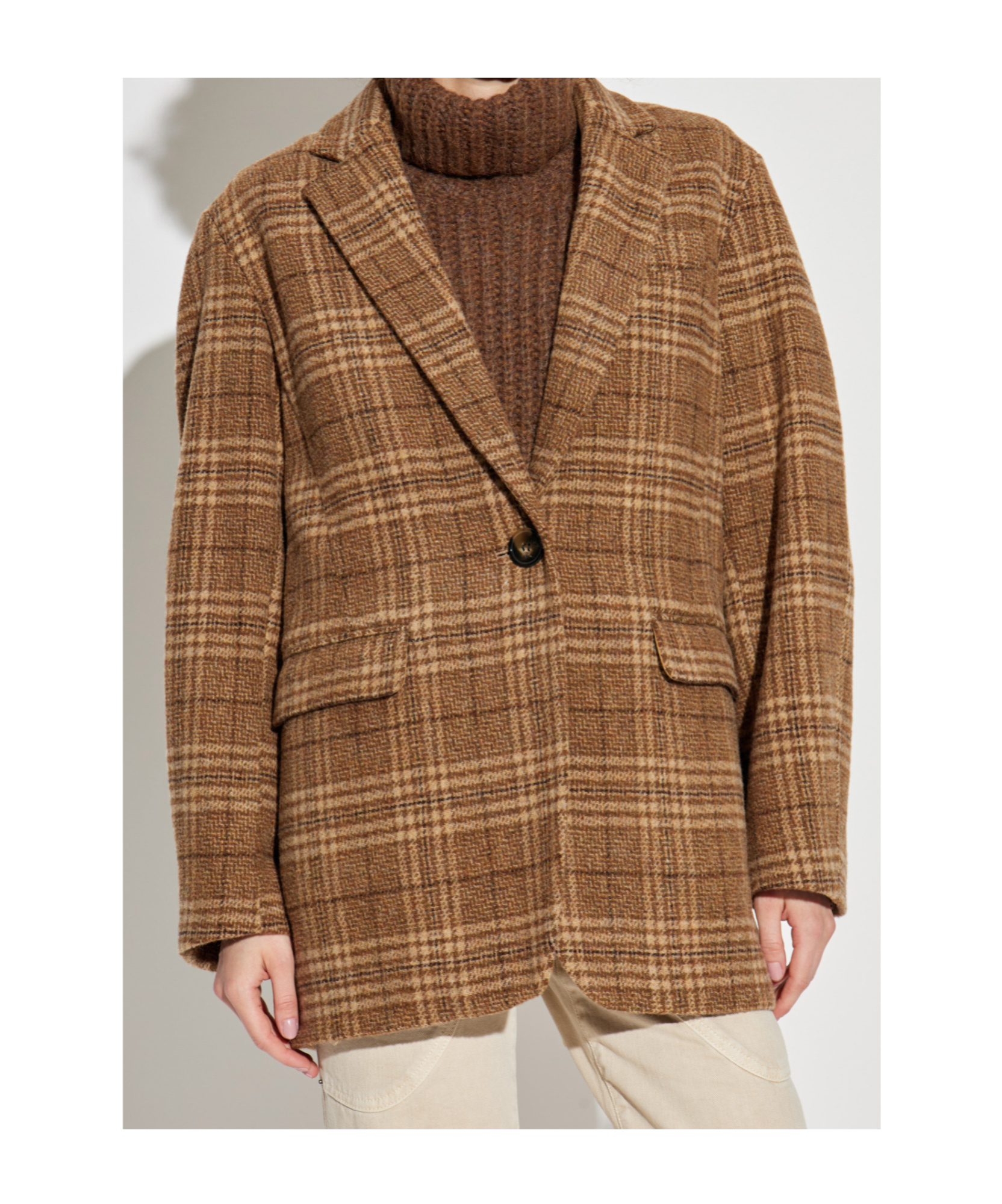 Isabel Marant Étoile Limiza Checkered Wool Coat In Brown