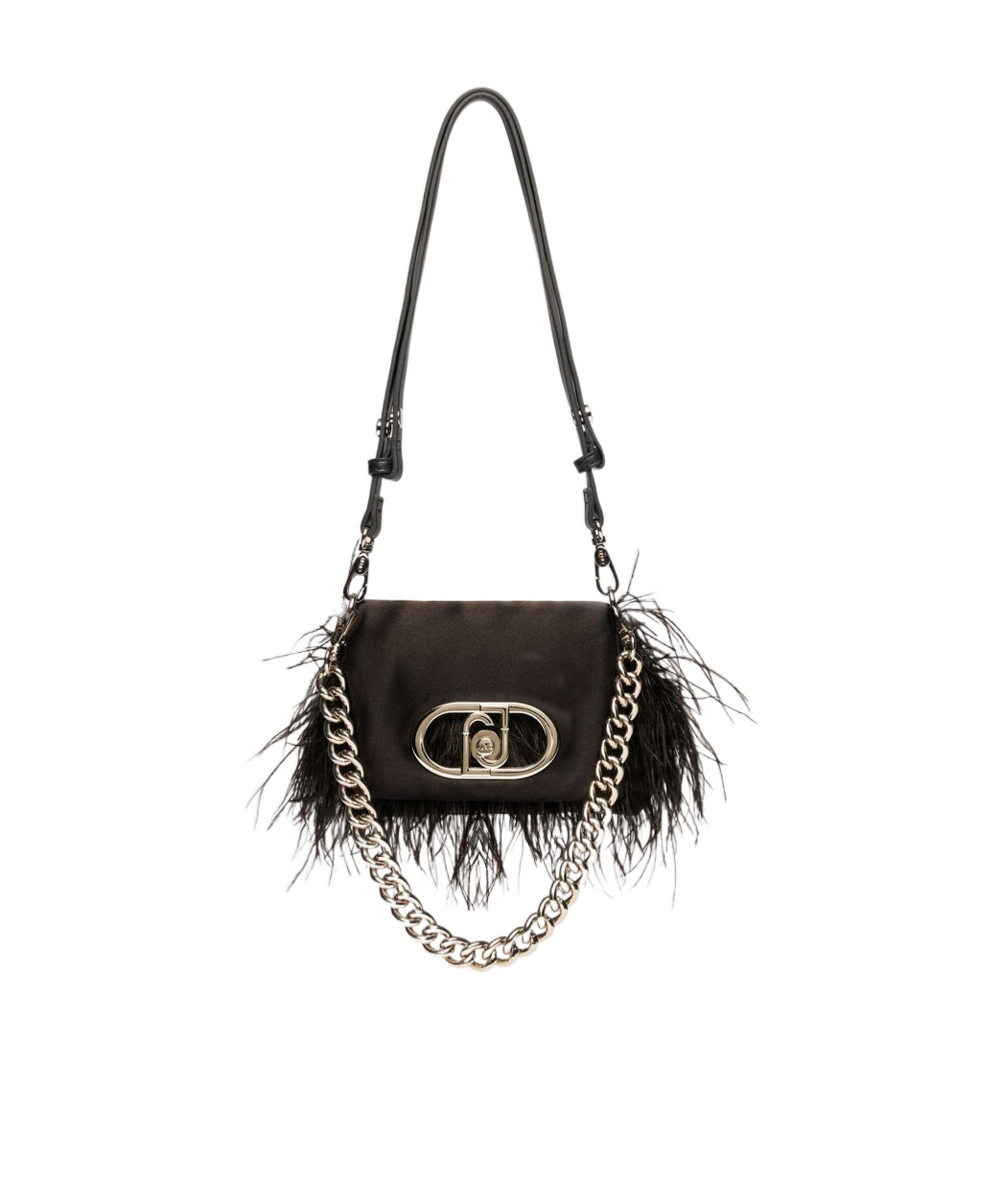 Liu •jo Feather-trimmed Shoulder Bag In Black