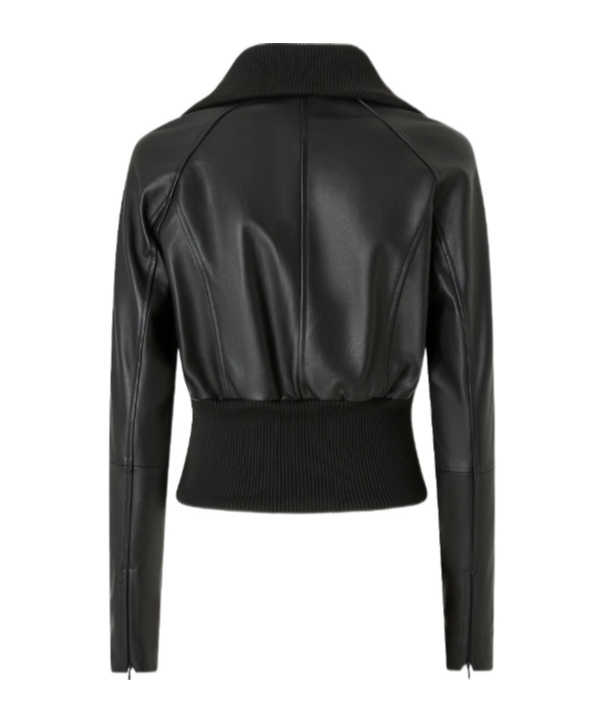 Pinko Short Nappa Leather And Knit Jacket In Black