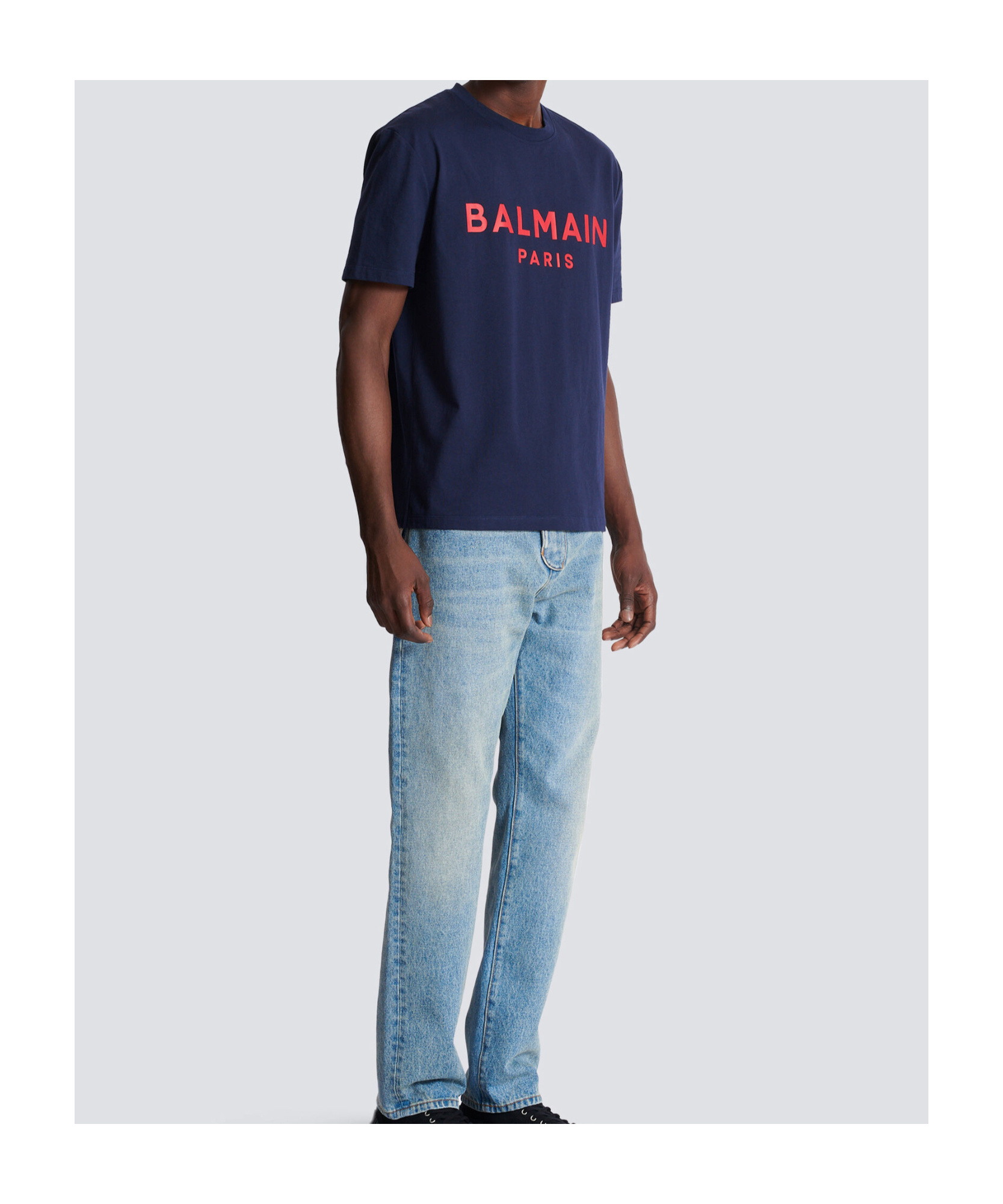 Balmain Blue Crewneck T-shirt With Logo Lettering Print On The Front In Blue