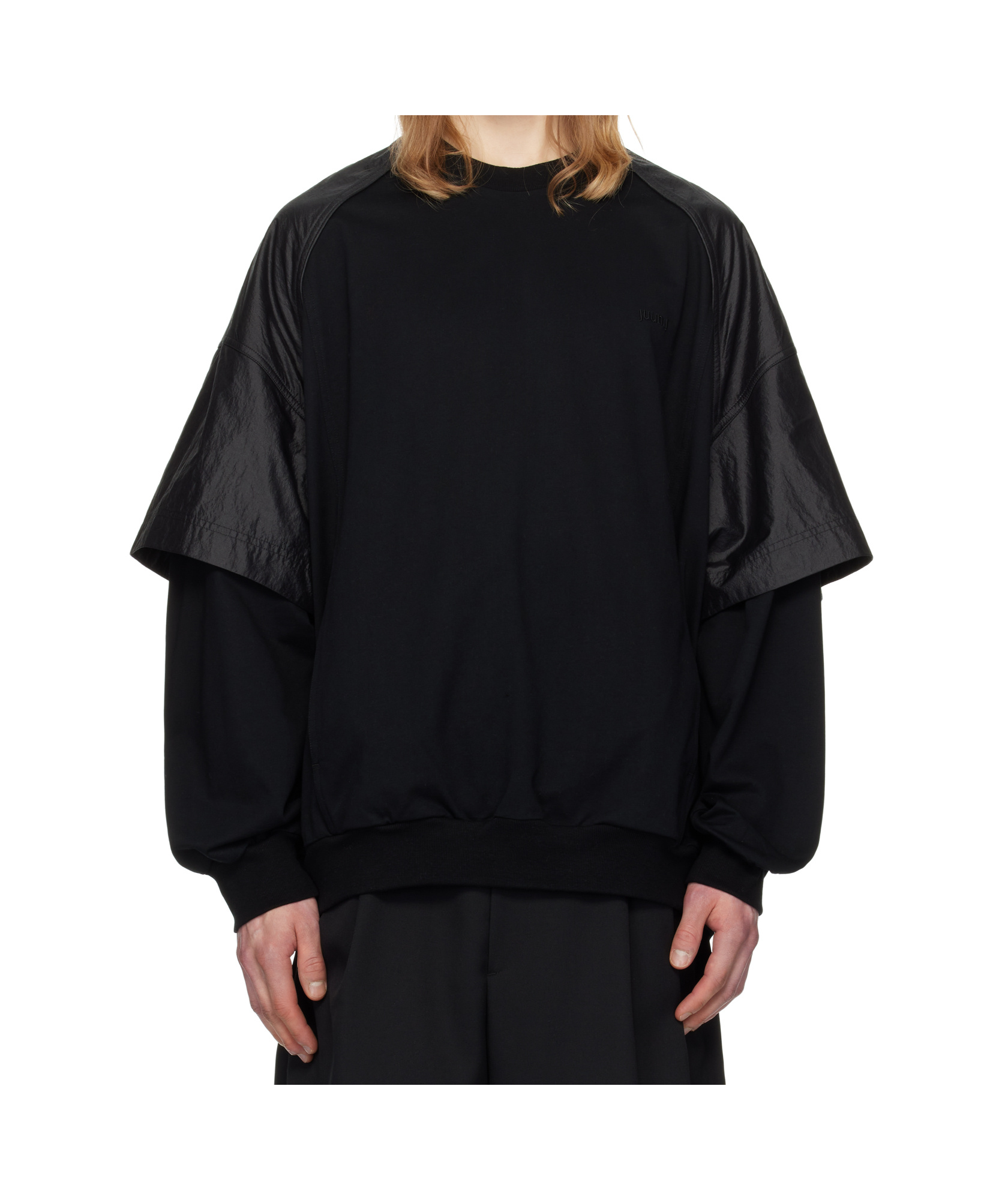 Juunj Black Nylon Dual Layer Sweatshirt In Black
