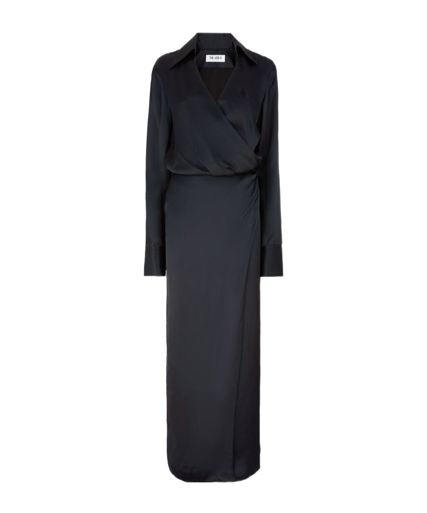 Attico Black Long Sleeve Midi Dress With Side Slit In Black