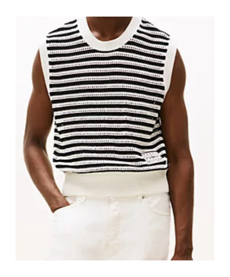 Tommy Hilfiger Sleeveless Crew Neck Striped Knitwear In Black
