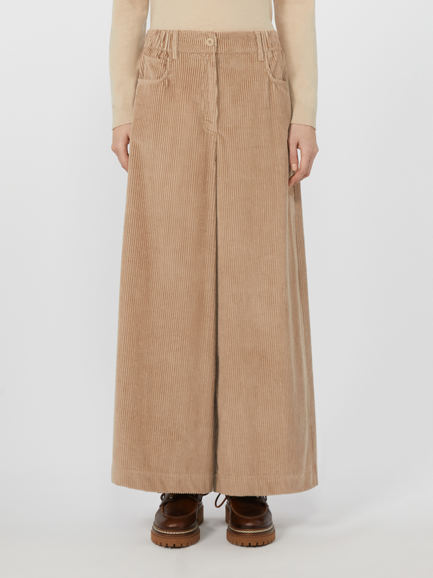 Weekend Max Mara Cropped Cotton Velvet Trousers In Brown