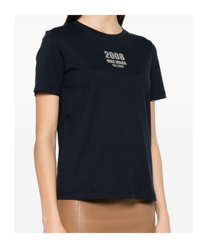 Max Mara Rebecca T-shirt In Blue Viscose Satin In Black