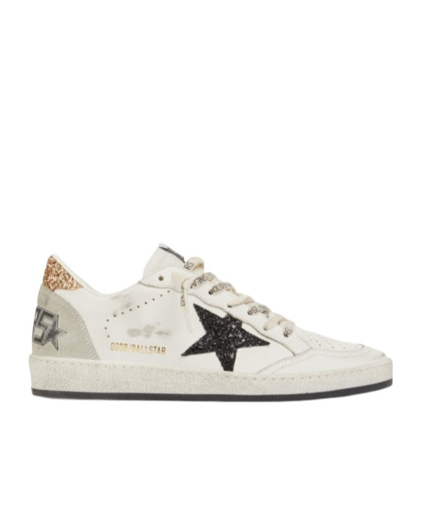 Golden Goose Ballstar Leather Upper And Toe Glitter Star And Heel Suede Spur Shoes