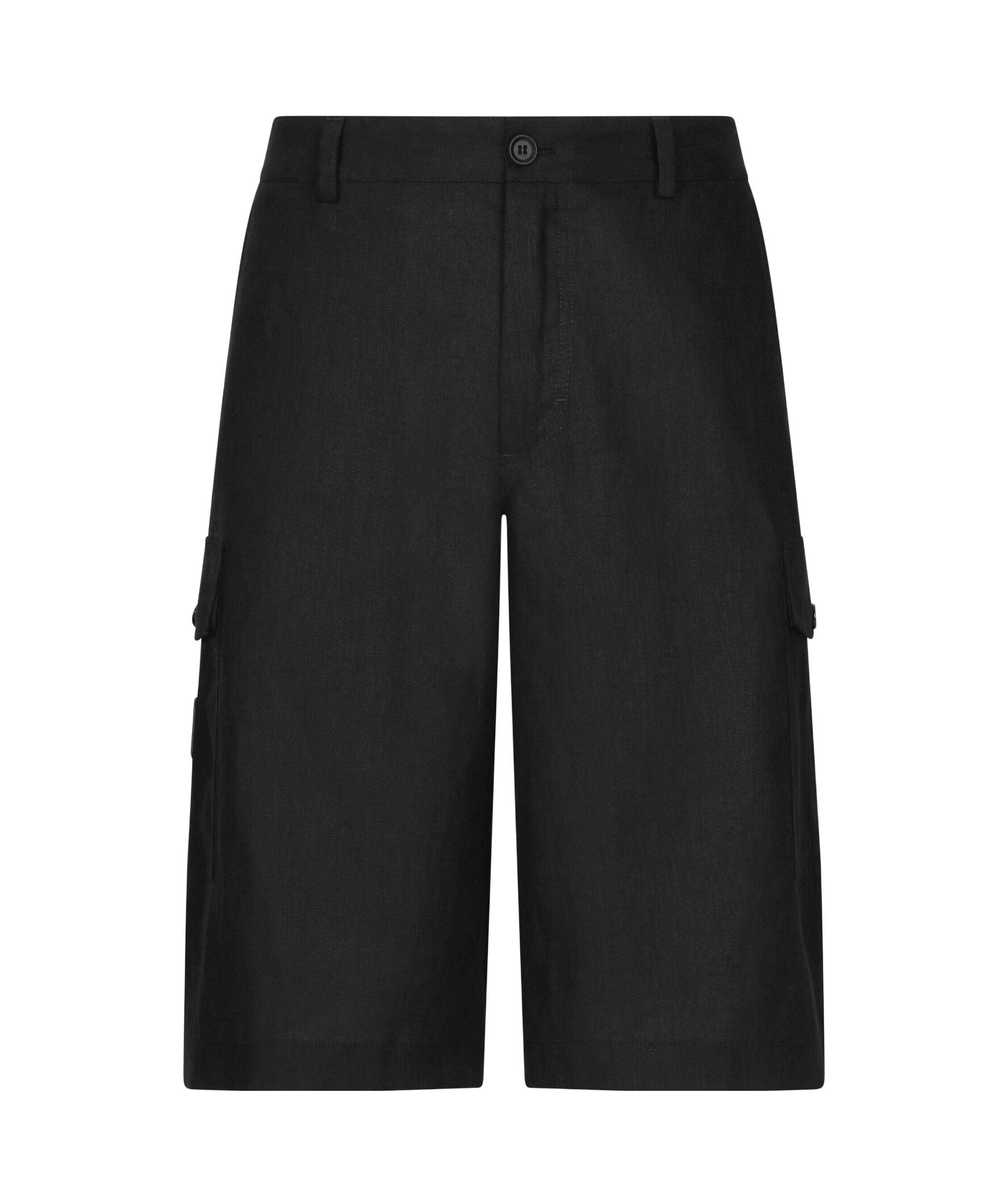 Dolce & Gabbana Black Bermuda Shorts With Pockets In Linen Man In Black