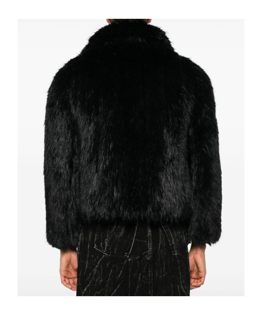 Balenciaga Black Shrunk Faux-fur Jacket In Black