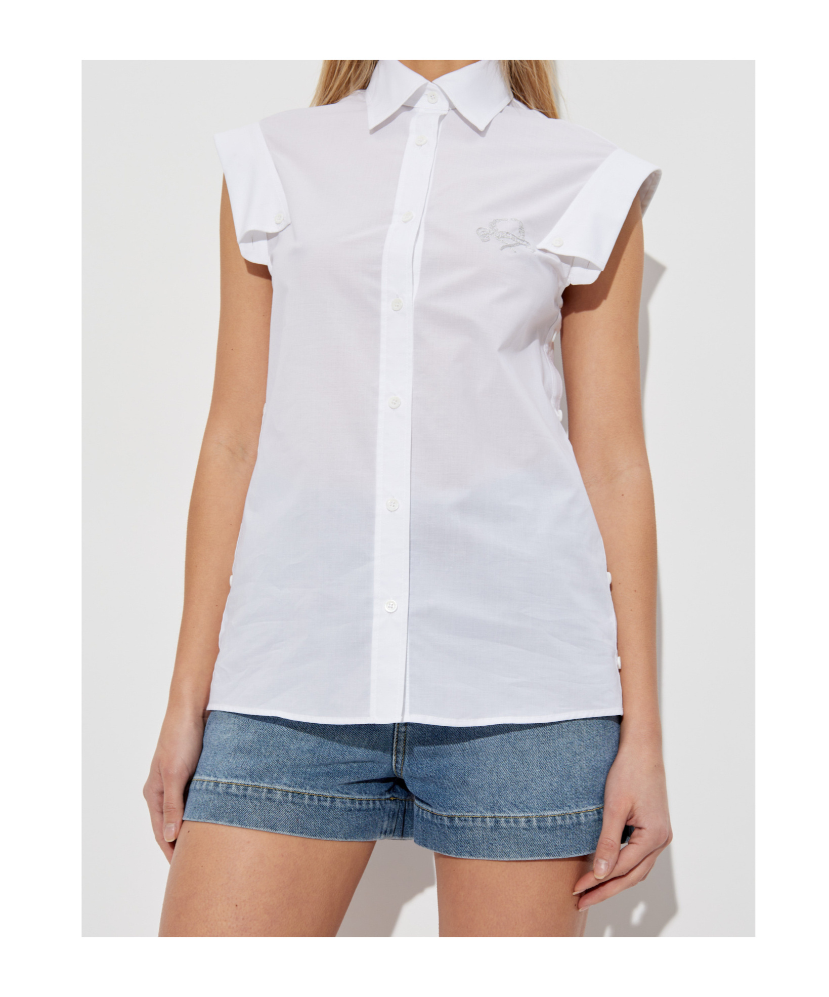Moschino Laurel Embroidered Sleeveless Shirt In White
