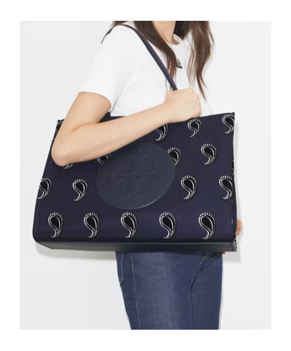 Tory Burch Ella Paisley-pattern Double T Motif Tote Bag In Blue