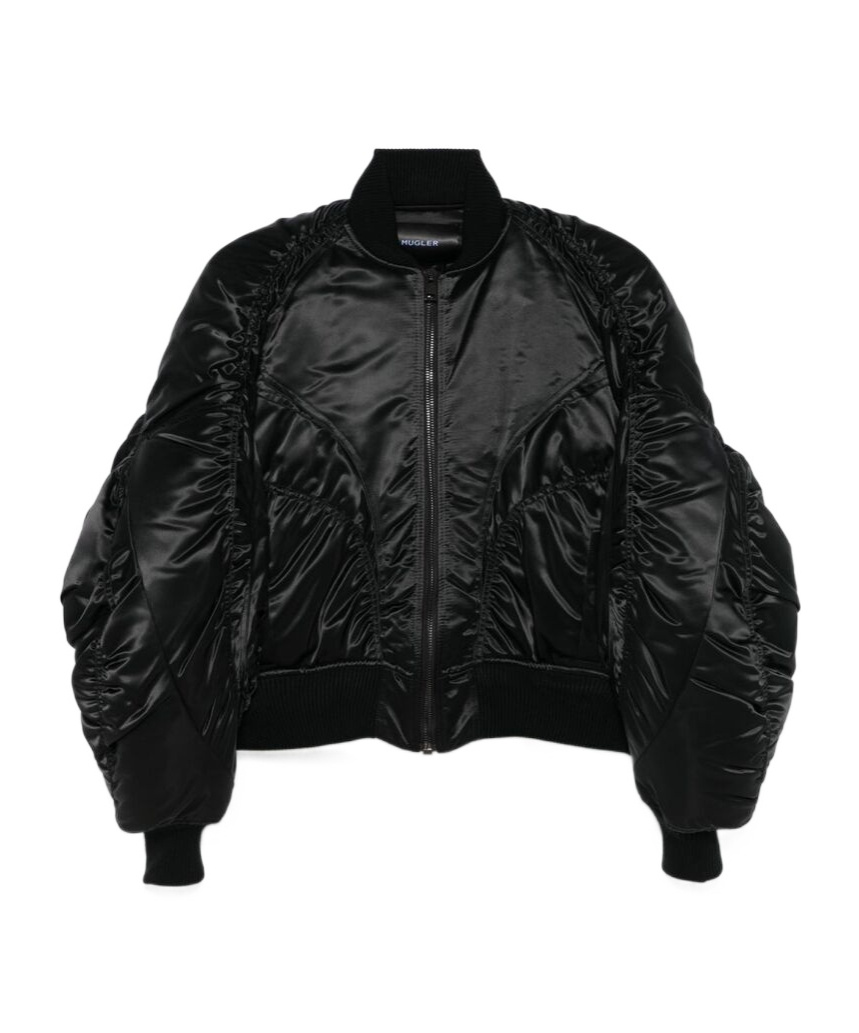 Mugler Women Satin Bomber Jacket In Black