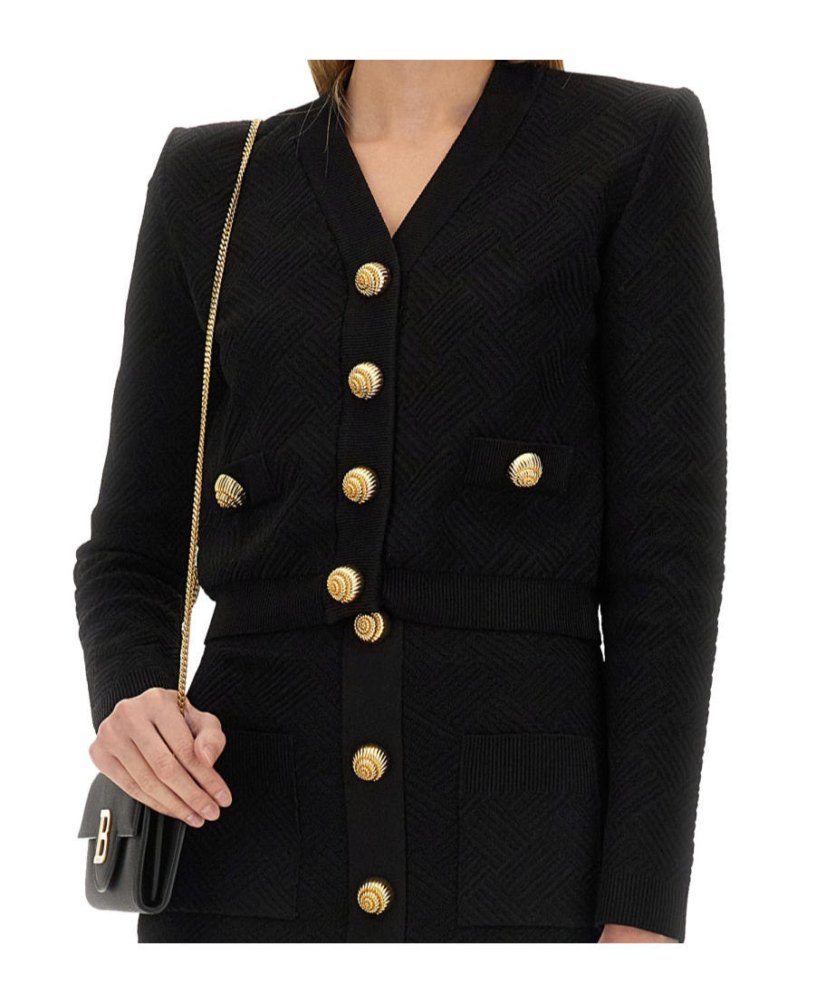 Balmain Cropped Viscose Blend Cardigan With Snail Buttons In Black