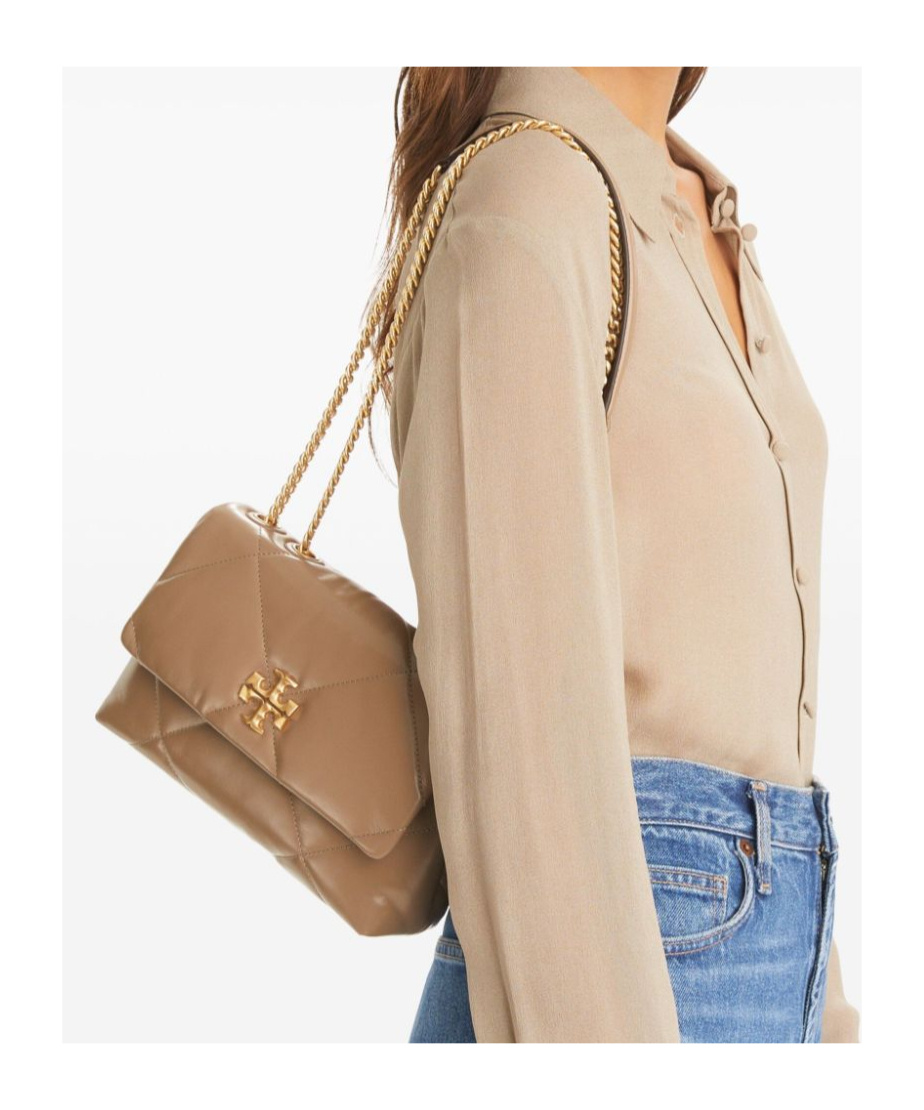 Tory Burch Brown Kira Diamond Quilt Convertible Soft Leather Bag In Nude