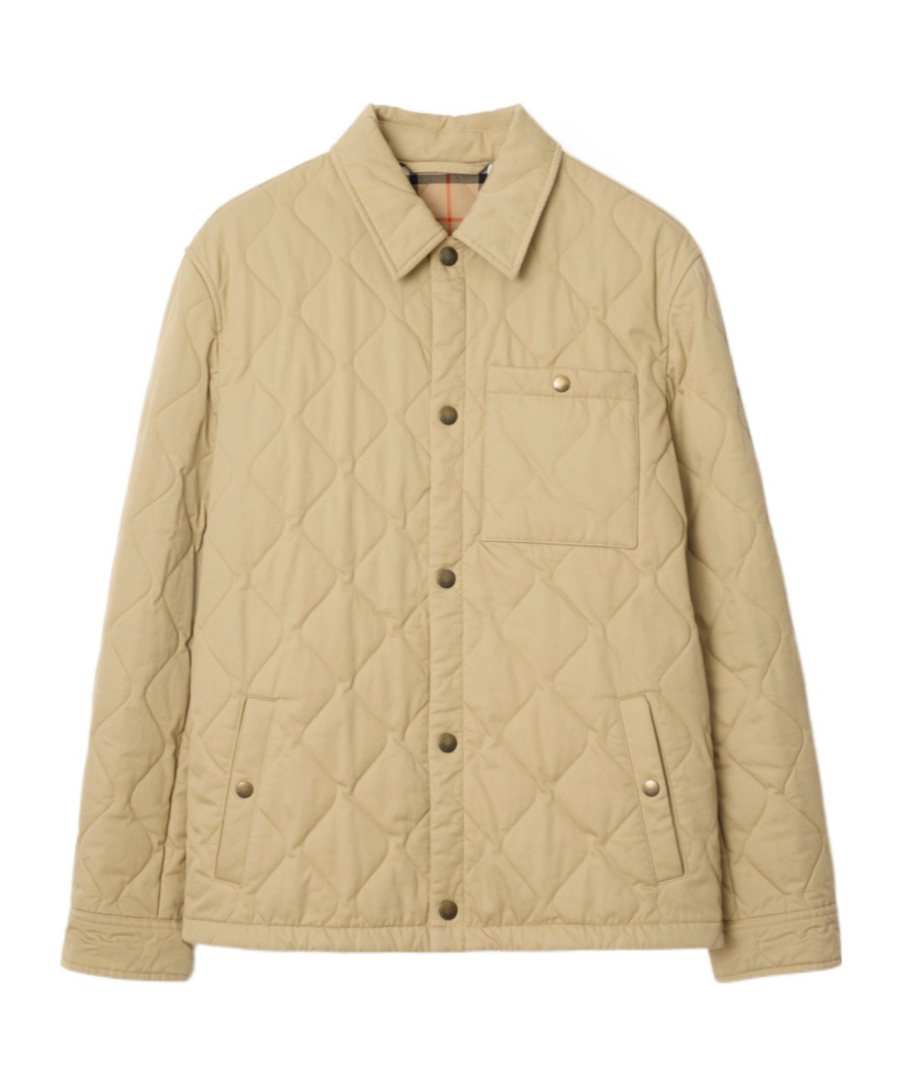 Burberry Collared Quilted Jacket Front Pocket In Gold