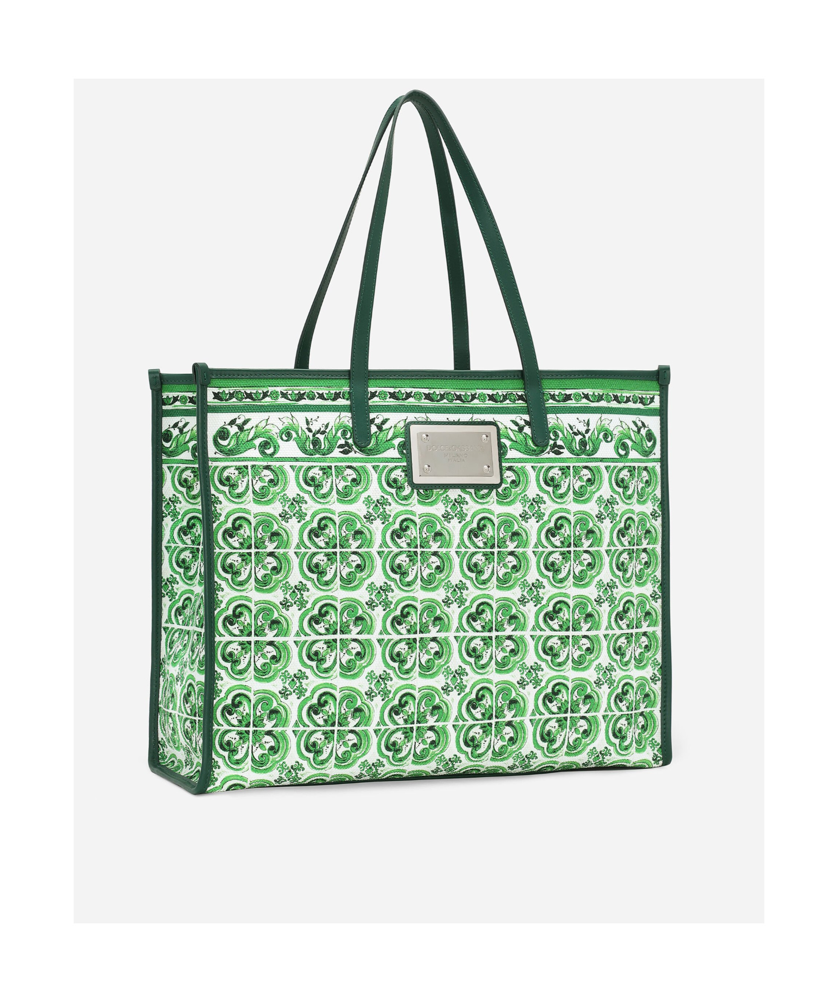 Dolce & Gabbana Majolica-print Canvas Tote Bag In Green