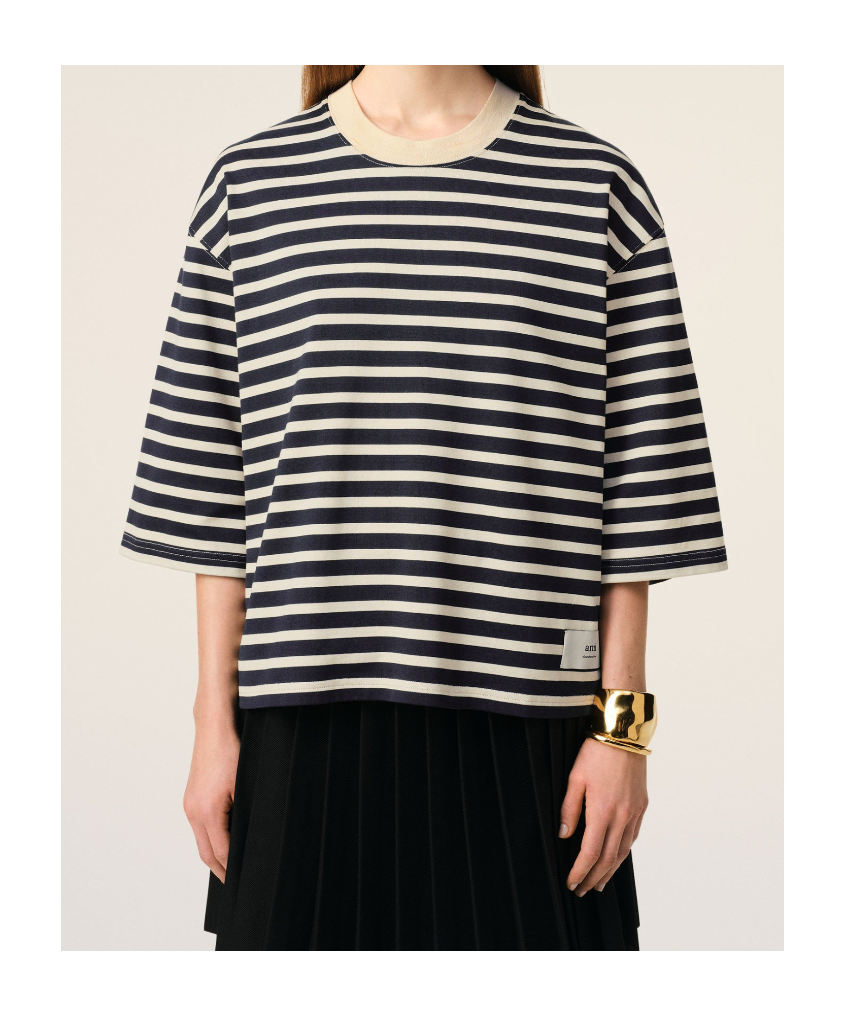 Ami Alexandre Mattiussi Navy Recycled Cotton Loose Striped T-shirt In Black