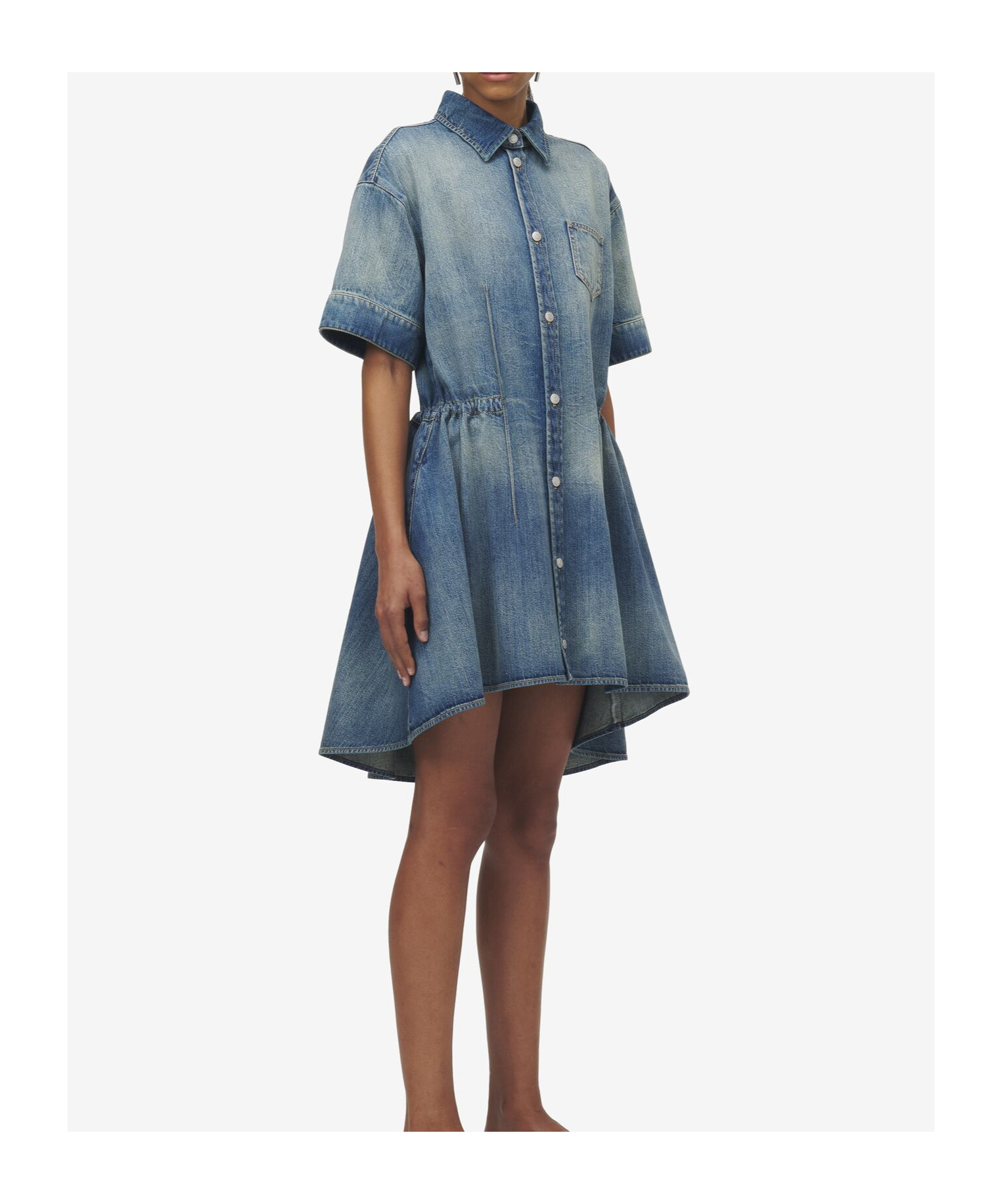 Alexander Mcqueen Stonewashed Denim Shirt Dress In Blue