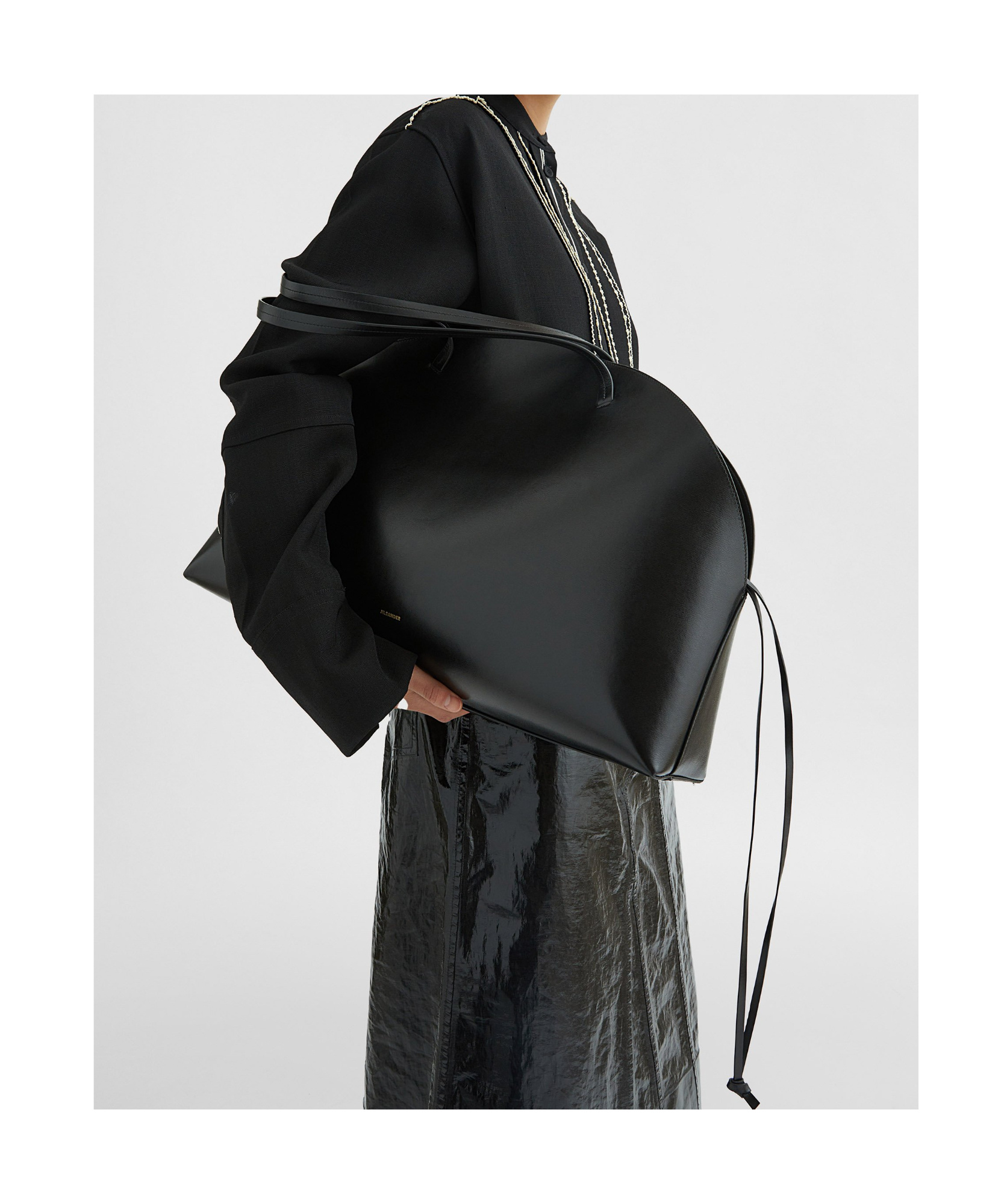 Jil Sander Curve Large Shoulder Bag In Black