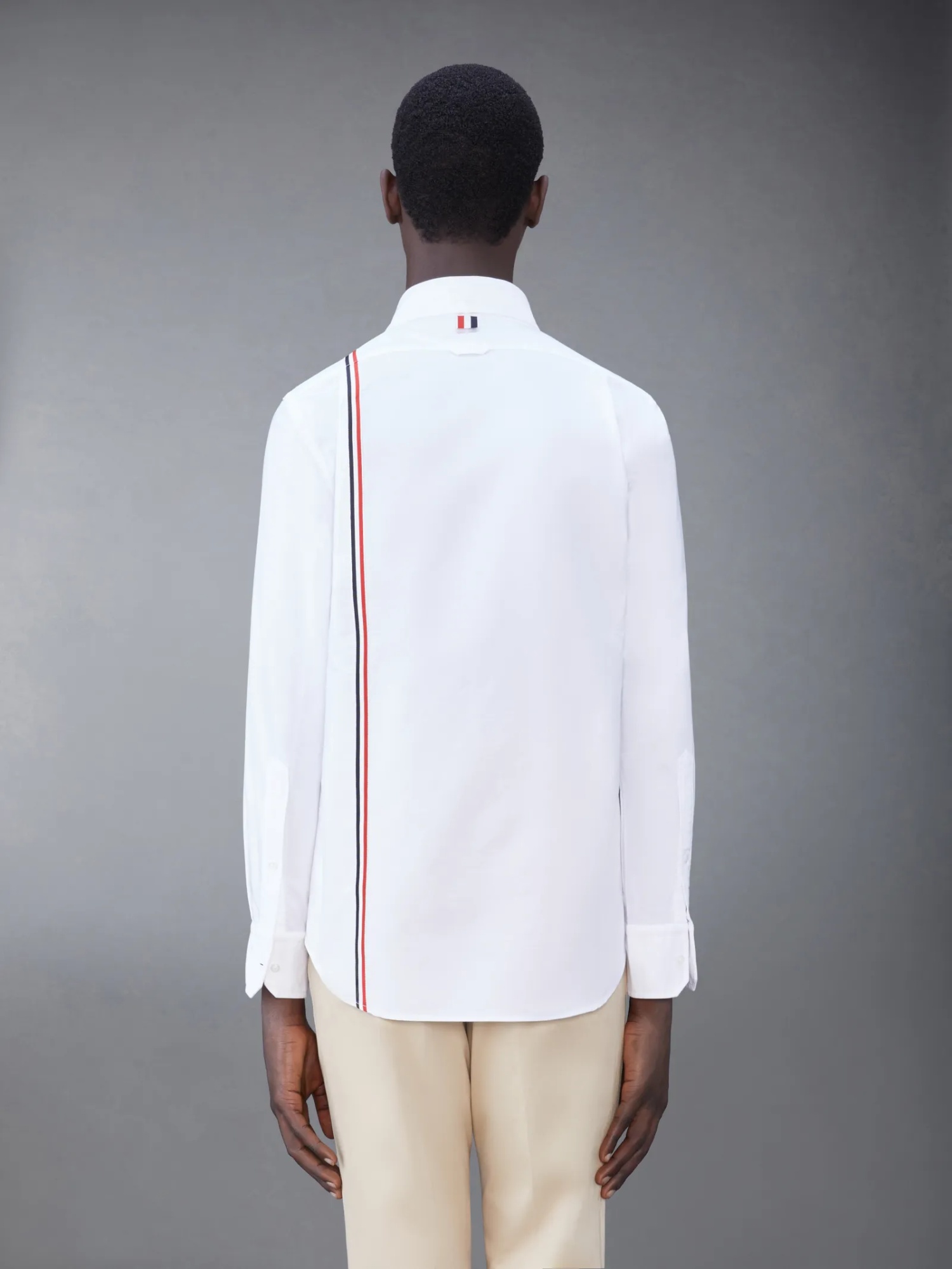 Thom Browne Long-sleeved Poplin Shirt With Signature Stripes In White