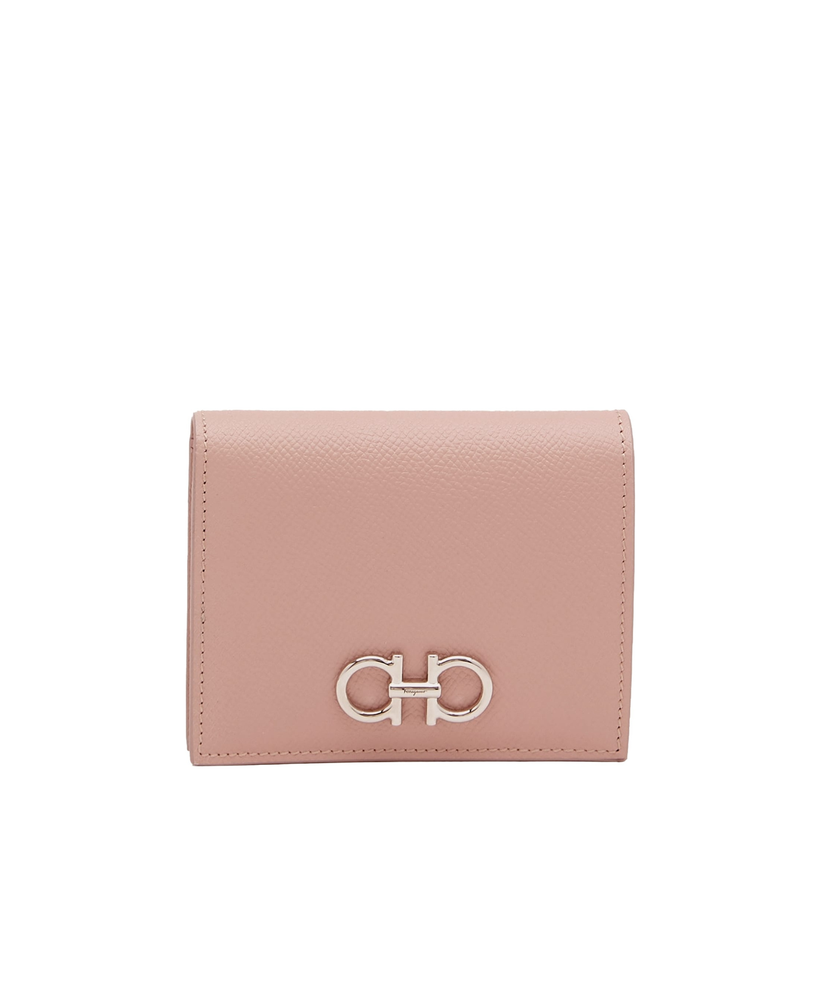 Ferragamo French Bi-fold Wallet In Grained Leather In Nude