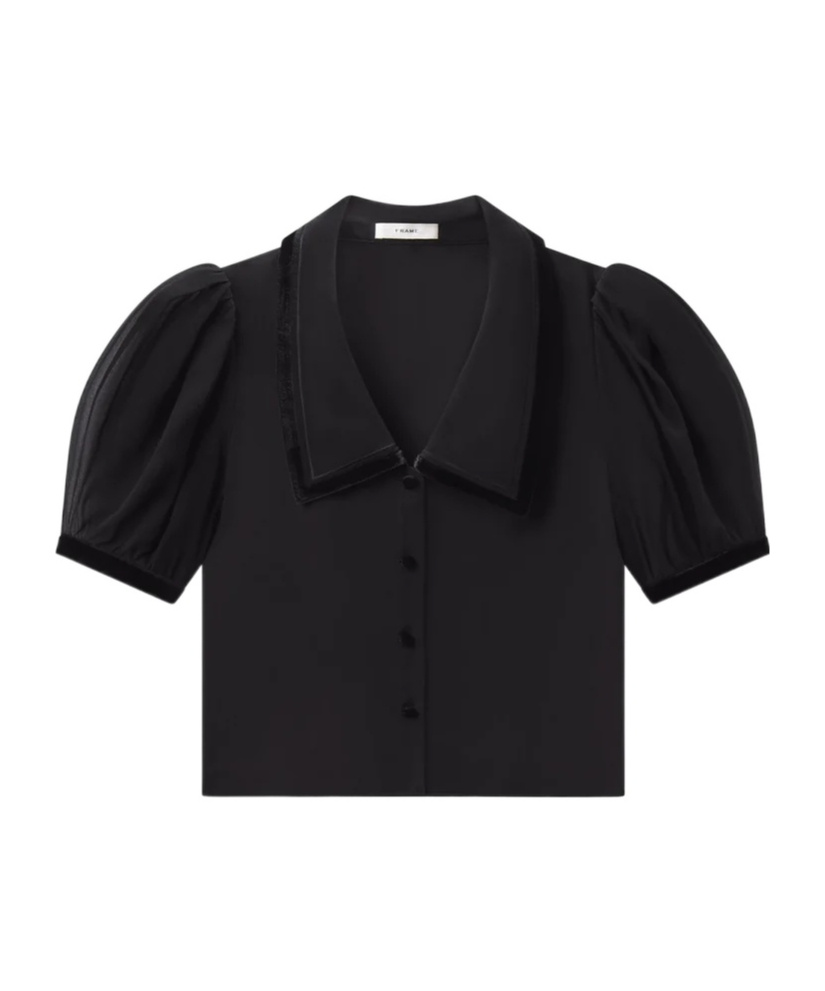 Frame Velvet-trim Blouse In Black