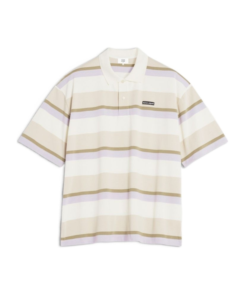 Maison Kitsuné Multicolor Oversize Polo Shirt With Logo Patch On The Front And All-over Striped Motif In Multi