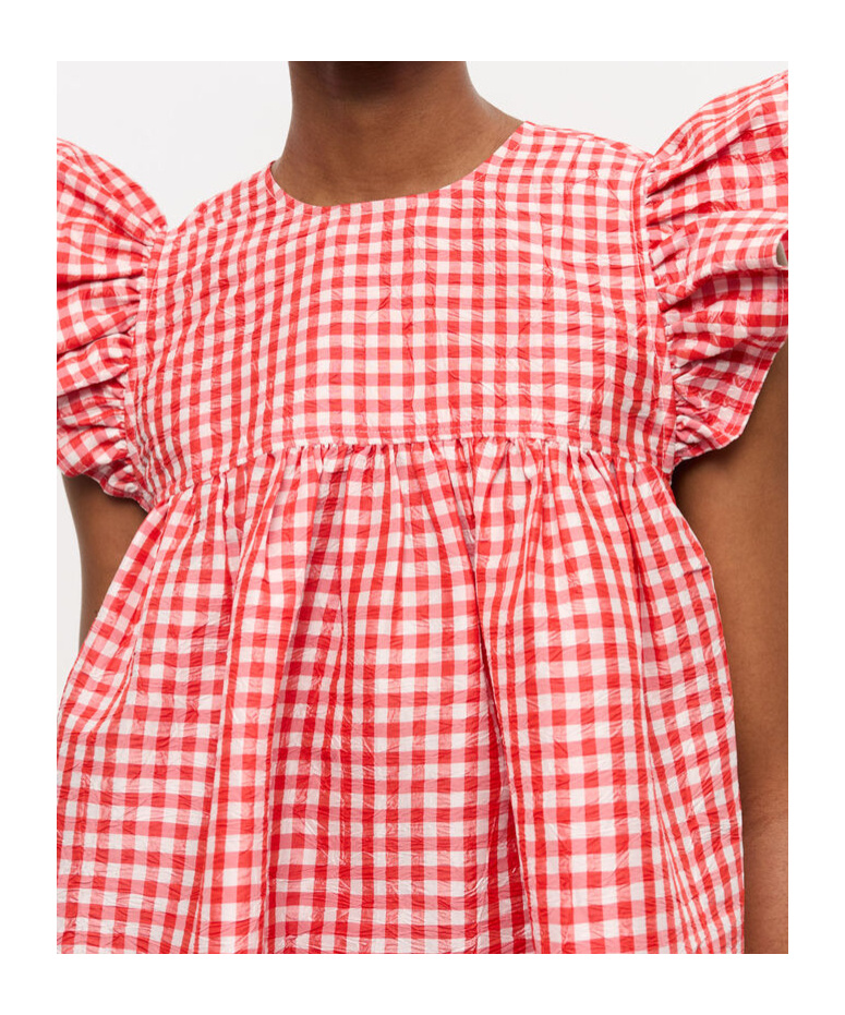 Ganni Red Crinkled Check Taffeta Dress