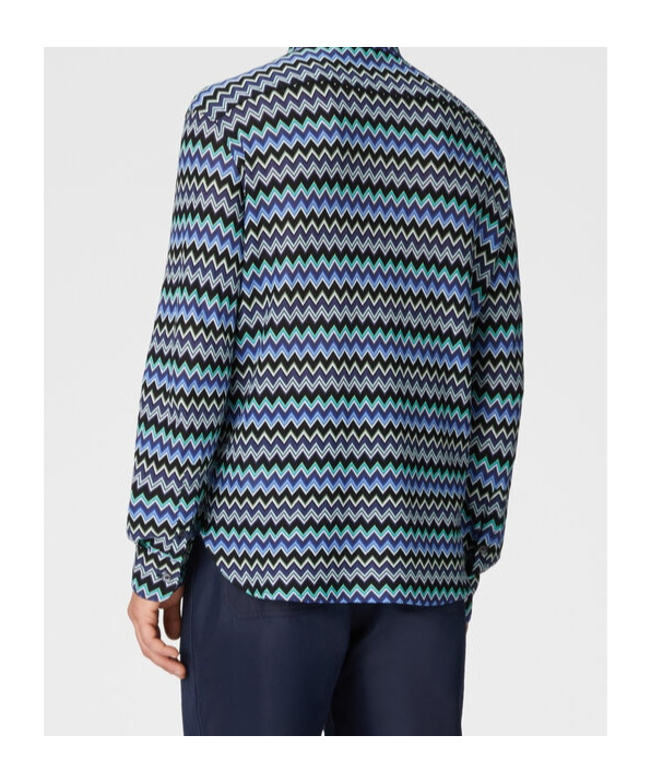 Missoni Zick-zack-hemd Aus Baumwolle Mit Brusttasche In Blue