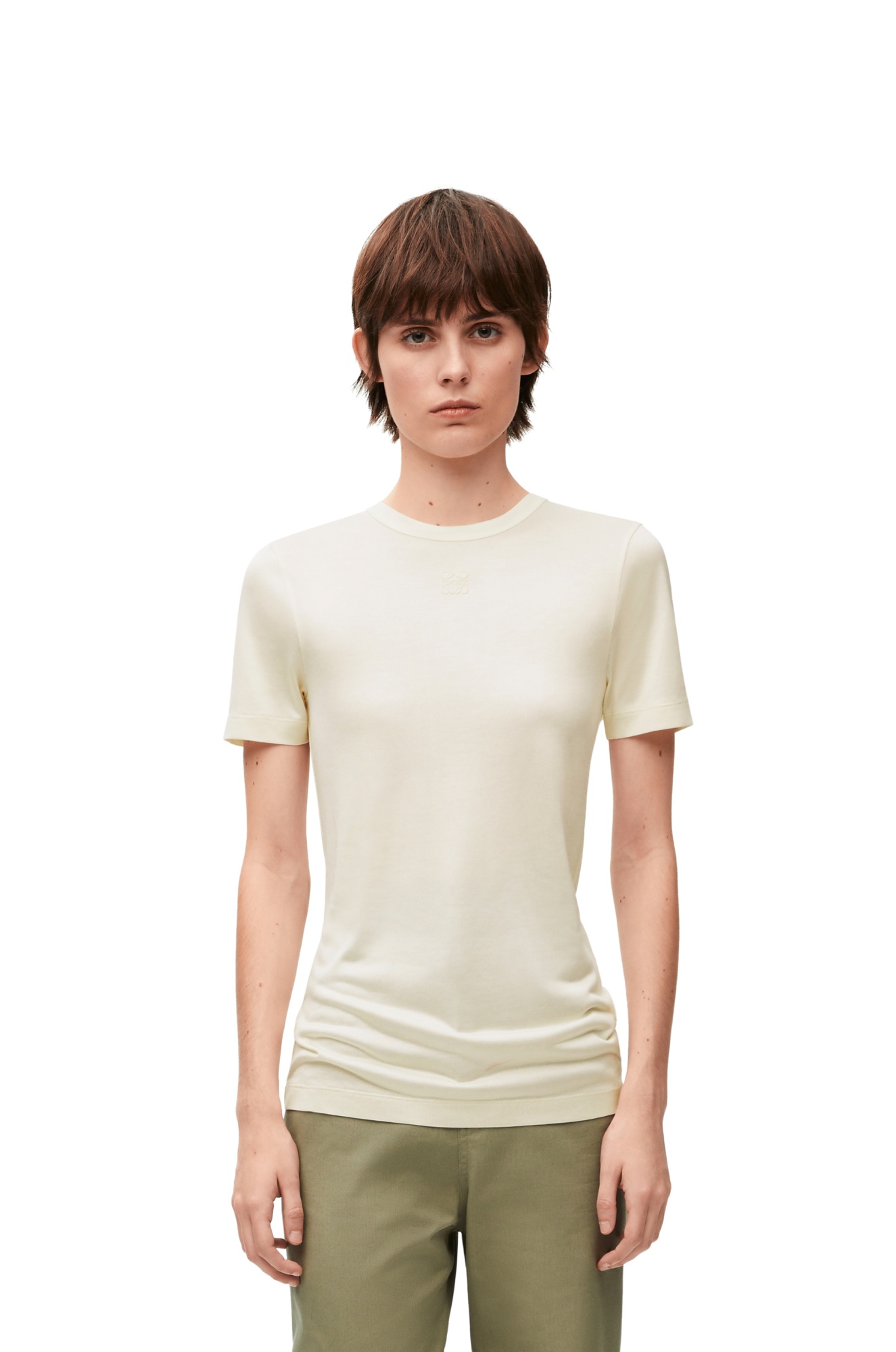 Loewe Anagram-embroidered Knotted T-shirt In Nude