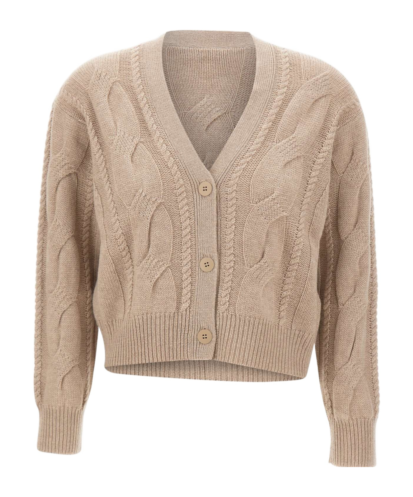 Max Mara Aladino Cable-knit Buttoned Cardigan In Brown